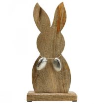 Coniglietto pasquale in legno con uova in metallo, decoro tavola pasquale H31cm