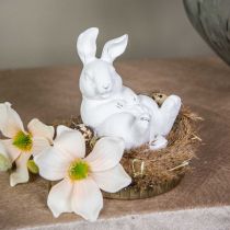 Coniglio pasquale effetto vintage coniglio sdraiato in ceramica bianca 12,5×8×14 cm