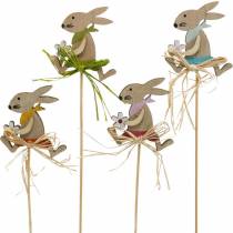 Coniglietto pasquale con fiore, decorazione coniglietto per Pasqua, coniglietto su un bastone, molla, tassello decorativo in legno 12 pezzi