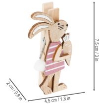 Prodotto Fermagli decorativi a forma di coniglietto pasquale, decorazioni pasquali in legno rosa e bianche, 7,5 cm, 4 pezzi