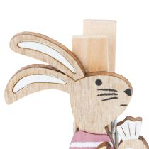 Prodotto Fermagli decorativi a forma di coniglietto pasquale, decorazioni pasquali in legno rosa e bianche, 7,5 cm, 4 pezzi