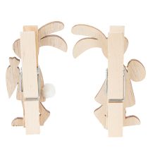 Prodotto Fermagli decorativi a forma di coniglietto pasquale, decorazioni pasquali in legno rosa e bianche, 7,5 cm, 4 pezzi
