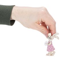 Prodotto Fermagli decorativi a forma di coniglietto pasquale, decorazioni pasquali in legno rosa e bianche, 7,5 cm, 4 pezzi