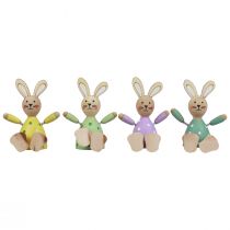 Prodotto Coniglietti pasquali colorati coniglietti in legno decorazione da tavolo punteggiata H8cm 4 pezzi