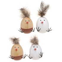 Prodotto Pulcino di Pasqua Piume di pulcino dell&#39;uovo di Pasqua Bianco Naturale H9 cm 4 pz