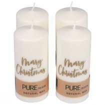 Candele a colonna Merry Christmas oro bianco 60×130mm 4pz