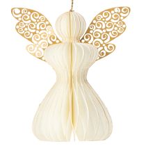 Prodotto Decorazioni per albero di Natale a forma di angelo in carta, pendenti a forma di angelo, bianco e oro, 12 cm, 4 pezzi