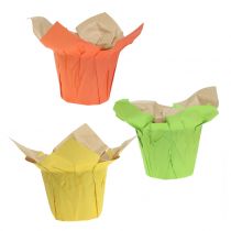 Vasi di carta verde, arancione, giallo Ø10cm 12 pezzi