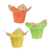 Vasi di carta verde, arancione, giallo Ø8cm 12 pezzi