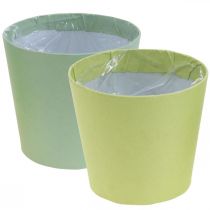 Prodotto Cachepot in carta, fioriera, vaso per erbe aromatiche blu/verde Ø15cm H13cm 4pz