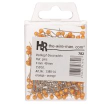 Prodotto Spilli arancioni con testa in madreperla per forniture da fiorista, Ø4mm, 40mm, 150 pezzi