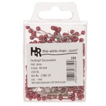 Prodotto Spilli decorativi con testa in madreperla rossa per fioristi, Ø4mm, 40mm, 150 pezzi