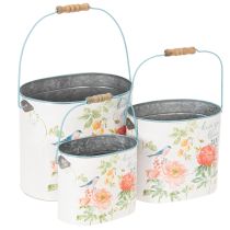 Prodotto Fioriera ovale decorativa primaverile vintage, in metallo, 26/22/17 cm, set da 3