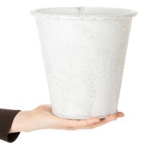 Prodotto Vaso per piante, fioriera con ornamenti, decorazione in metallo bianco, grigio Ø20,5cm H19,5cm
