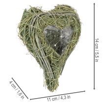 Prodotto Cuore decorativo in erba naturale con inserto in lamina, 14 cm, 2 pezzi