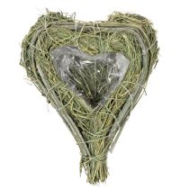 Prodotto Cuore decorativo in erba naturale con inserto in lamina, 14 cm, 2 pezzi