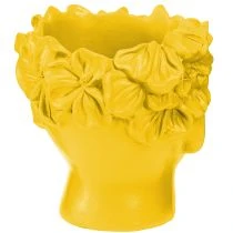 Prodotto Vaso in poliresina a forma di testa di pianta, giallo, 13,5×13×14cm