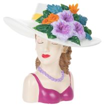 Prodotto Vaso di fiori a forma di donna con cappello, con fiori, decorazione per vasi di piante, per uso interno ed esterno, 20 cm
