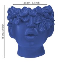 Prodotto Vaso da fiori in poliresina con testa di pianta, blu, 13,5×13×14 cm