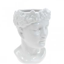 Testa di pianta busto donna vaso di fiori in ceramica bianca H19cm