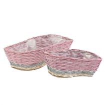 Set Di 2 Cestini Portafiori In Vimini Intrecciato Con Supporto In Legno - Decorazione Per Interni