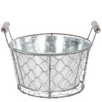 Prodotto Cestino per piante con inserto, cestino in filo metallico, fioriera, argento primaverile, sbiancato, shabby chic, Ø22cm H17.5cm