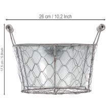 Prodotto Cestino per piante con inserto, cestino in filo metallico, fioriera, argento primaverile, sbiancato, shabby chic, Ø22cm H17.5cm