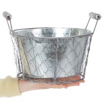 Prodotto Cestino per piante con inserto, cestino in filo metallico, fioriera, argento primaverile, sbiancato, shabby chic, Ø22cm H17.5cm