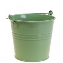 Fioriera vintage decorativa in metallo secchio verde chiaro Ø16cm H24cm