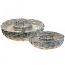 Anello per piante Ciotola per piante naturali di salice Ø44/38cm set di 2 bianco lavato