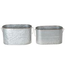 Prodotto Vaso per piante con manico, vaso in metallo, fioriera, argento, marrone, H22/20cm L42/40cm, set da 2