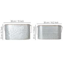 Prodotto Vaso per piante con manico, vaso in metallo, fioriera, argento, marrone, H22/20cm L42/40cm, set da 2