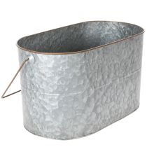 Prodotto Vaso per piante con manico, vaso in metallo, fioriera, argento, marrone, H22/20cm L42/40cm, set da 2