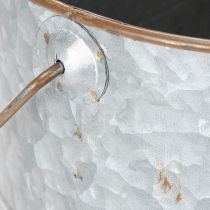 Prodotto Vaso per piante con manico, vaso in metallo, fioriera, argento, marrone, H22/20cm L42/40cm, set da 2