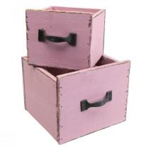 Cassettiera per piante in legno rosa 12,5/16 cm set di 2