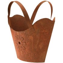 Prodotto Vaso da fiori in metallo, decorativo, con finitura ruggine e manici, altezza 37 cm