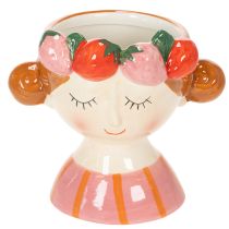 Prodotto Volto di ragazza in un vaso di fiori con fragole addormentate, decorazione per soggiorno, primavera, 13 cm