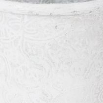 Prodotto Vaso per piante con ornamenti, contenitore in metallo, bianco, Ø15,5cm, H14,5cm