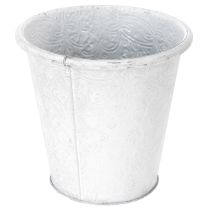 Prodotto Vaso per piante con ornamenti, contenitore in metallo, bianco, Ø15,5cm, H14,5cm