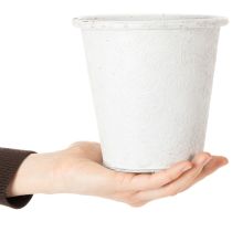 Prodotto Vaso per piante con ornamenti, contenitore in metallo, bianco, Ø15,5cm, H14,5cm