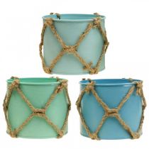 Vaso per piante, vaso per fiori in metallo, corda di iuta H10,5 cm 3 pezzi