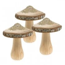 Corteccia di funghi in legno e decorazioni di funghi in legno glitter H8.5cm 4pz