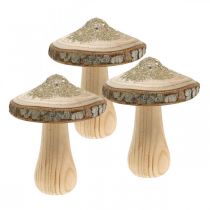 Prodotto Corteccia di fungo in legno e funghi decorativi glitter in legno H8,5 cm 4 pz