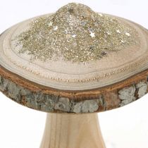 Corteccia di funghi in legno e funghi decorativi glitterati in legno H11cm 3 pezzi