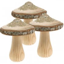 Corteccia di funghi in legno e decorazioni di funghi in legno glitter H11cm 3pz