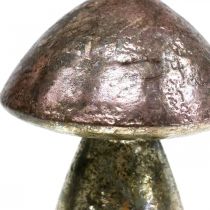 Decoro funghi rosa decorazione autunnale metallo Ø9cm H13.5cm 2pz