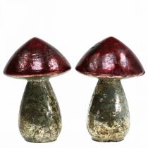 Funghi decorativi vetro rosso decorazione autunnale vintage Ø9cm H13,5cm 2 pezzi