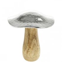 Fungo decorativo metallo legno argento, decorazione autunnale naturale 13cm