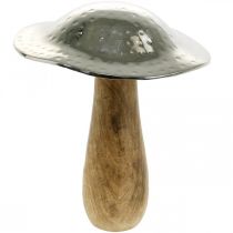 Fungo decorativo metallo legno argento, figura decorativa natura autunno 18cm