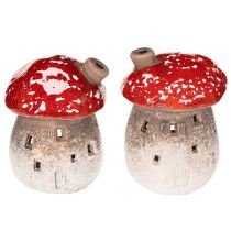 Prodotto Casa a forma di fungo, faro, statuetta decorativa in amanita muscaria con camino, 10 cm, 2 pezzi